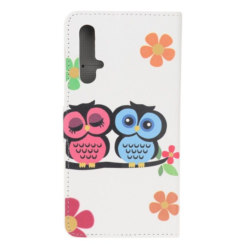 Leren Hoesje voor Huawei Nova 5T Paar Uilen