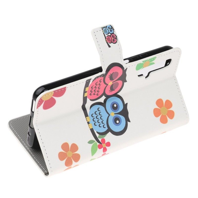 Leren Hoesje voor Huawei Nova 5T Paar Uilen