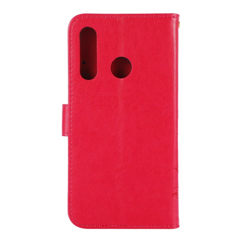 Flip Case Leren Honor 20e / 20 Lite Grijs Zwart Vlinderprint Met Lanyard