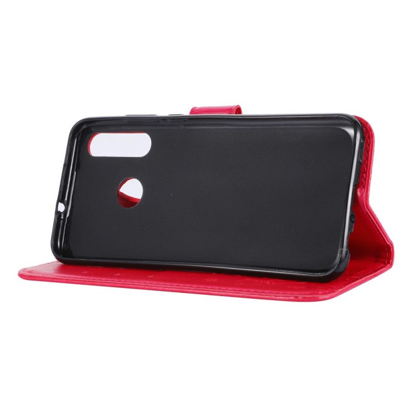 Flip Case Leren Honor 20e / 20 Lite Grijs Zwart Vlinderprint Met Lanyard