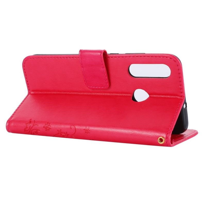 Flip Case Leren Honor 20e / 20 Lite Grijs Zwart Vlinderprint Met Lanyard