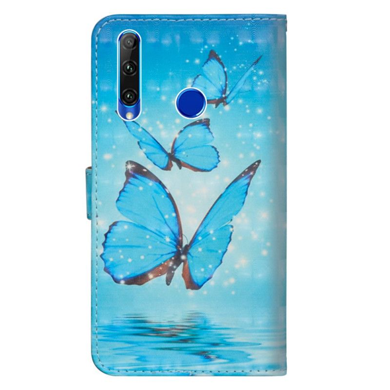 Leren Hoesje Honor 20e / 20 Lite Vliegende Blauwe Vlinders