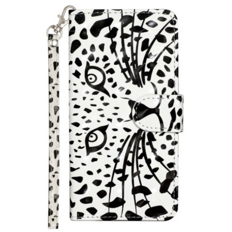 Flip Case Leren Samsung Galaxy S25 Fe Luipaardkop Met Koord