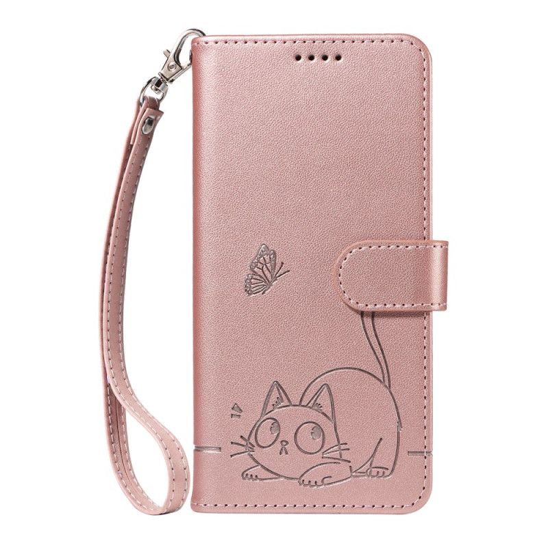 Folio-hoesje Samsung Galaxy S25 Fe Telefoonhoesje Kattenprint Met Bandje