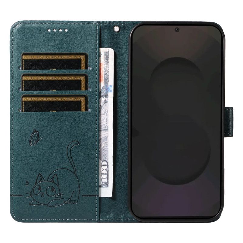 Folio-hoesje Samsung Galaxy S25 Fe Telefoonhoesje Kattenprint Met Bandje