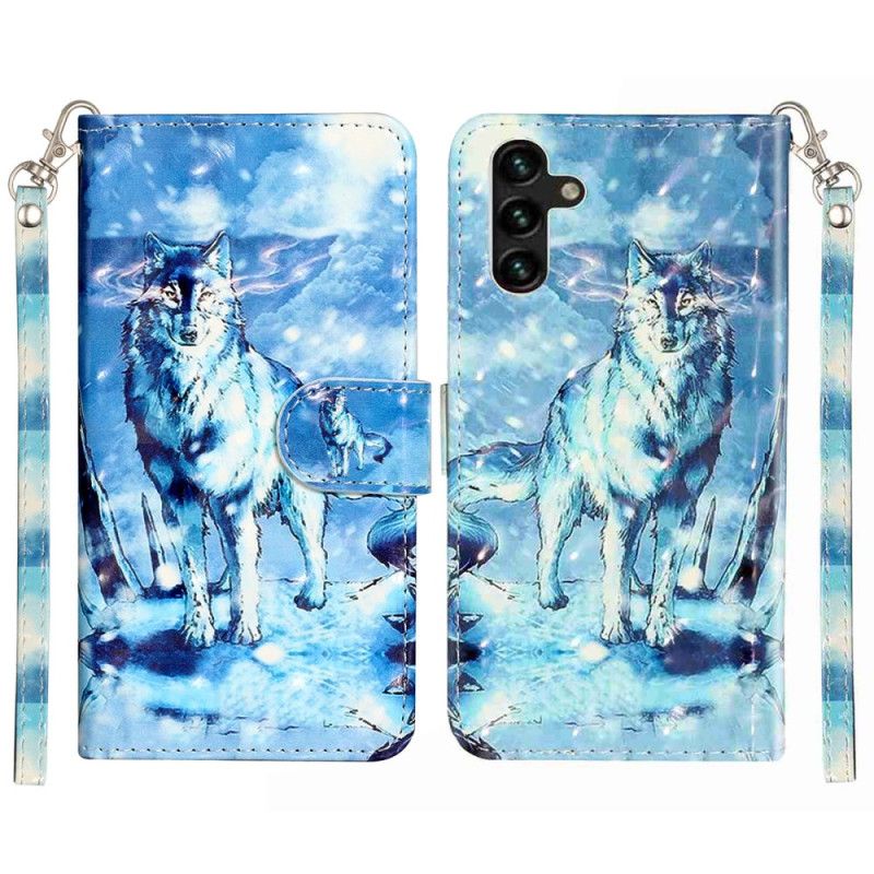 Folio-hoesje Samsung Galaxy S25 Fe Telefoonhoesje Sneeuwwolf Met Koord
