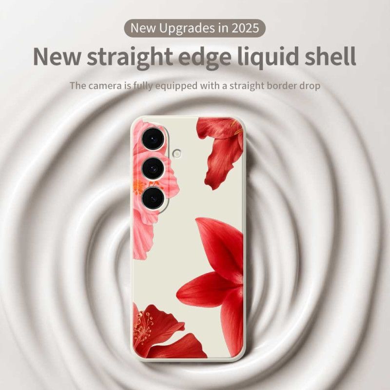 Hoesje Voor Samsung Galaxy S25 Fe Siliconen Met Rode Bloemenprint