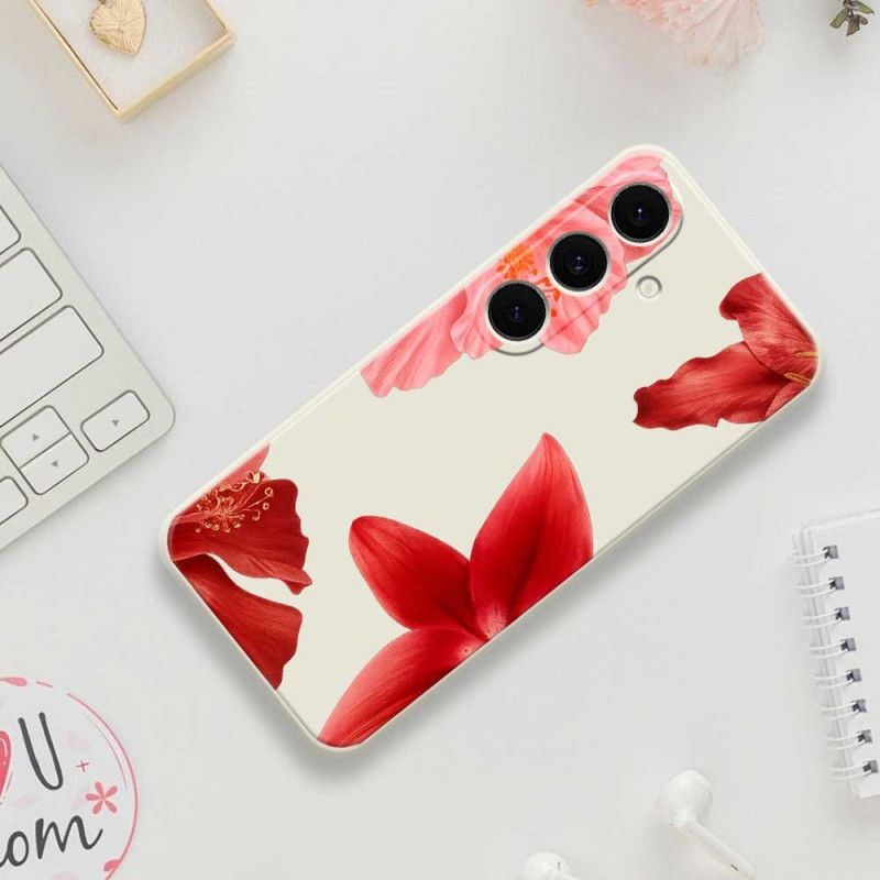 Hoesje Voor Samsung Galaxy S25 Fe Siliconen Met Rode Bloemenprint