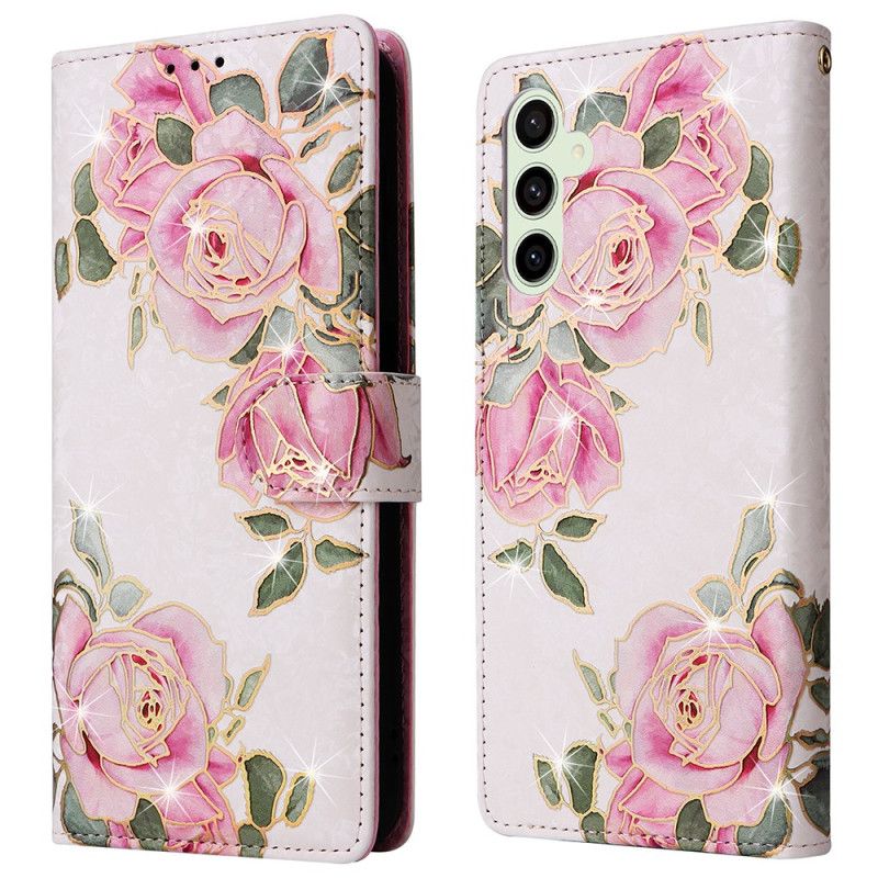 Leren Hoesje Samsung Galaxy S25 Fe Bloemenprint Bescherming Hoesje