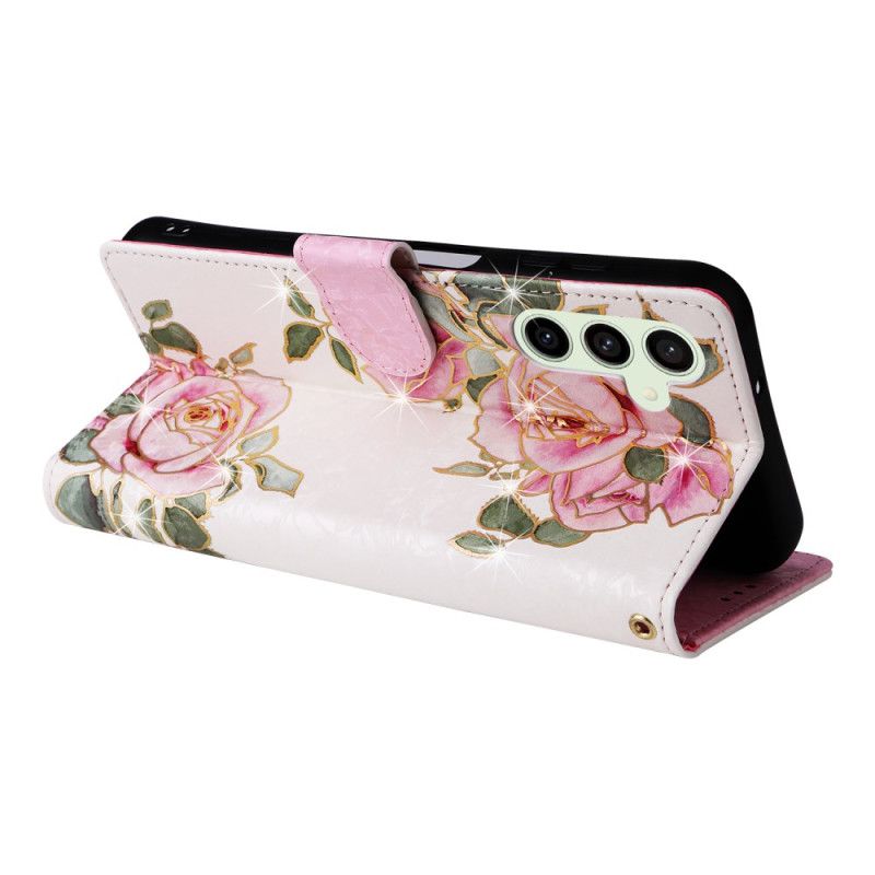 Leren Hoesje Samsung Galaxy S25 Fe Bloemenprint Bescherming Hoesje
