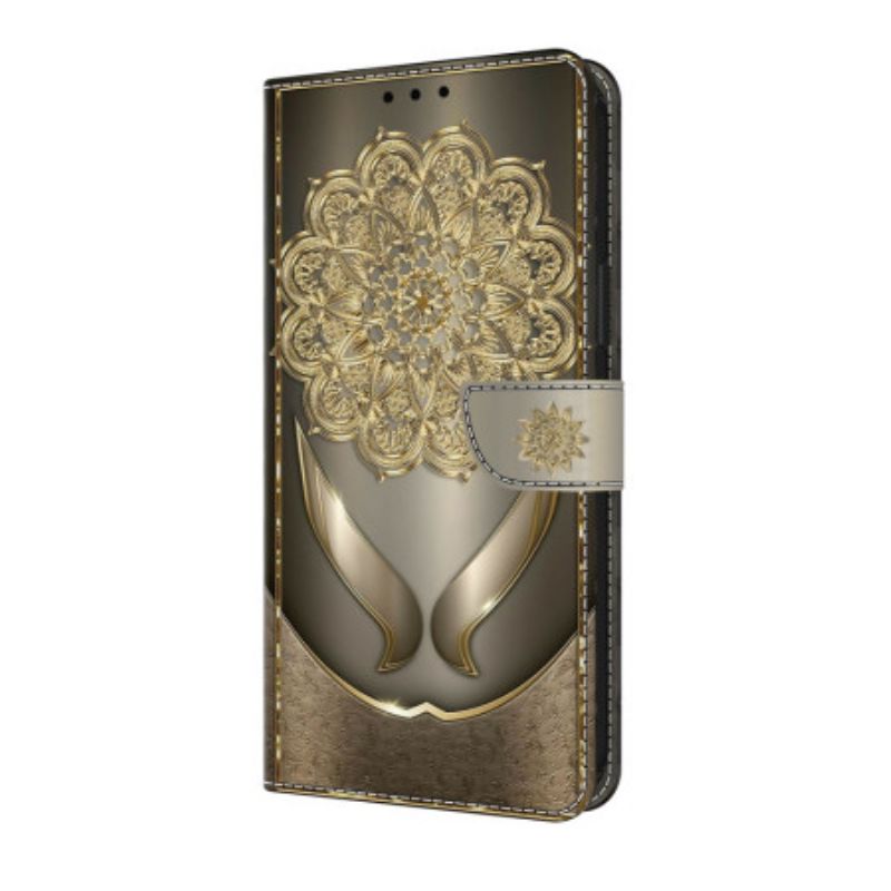 Leren Hoesje Samsung Galaxy S25 Fe Gouden Bloemen Bescherming Hoesje