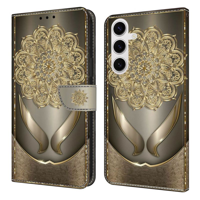 Leren Hoesje Samsung Galaxy S25 Fe Gouden Bloemen Bescherming Hoesje