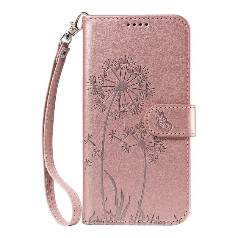 Leren Hoesje Samsung Galaxy S25 Fe Paardenbloempatroon Met Bandje Bescherming Hoesje