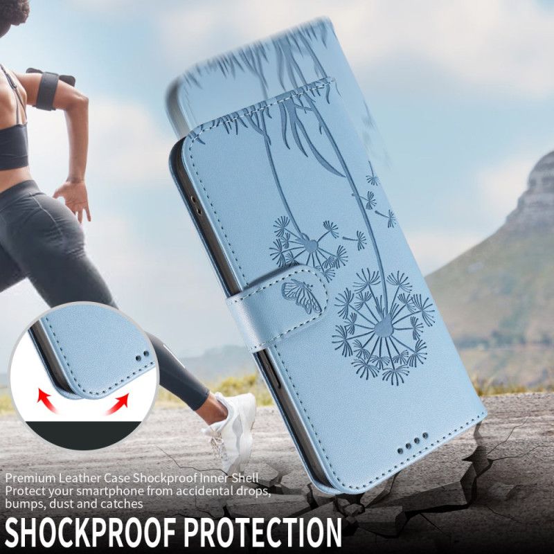 Leren Hoesje Samsung Galaxy S25 Fe Paardenbloempatroon Met Bandje Bescherming Hoesje