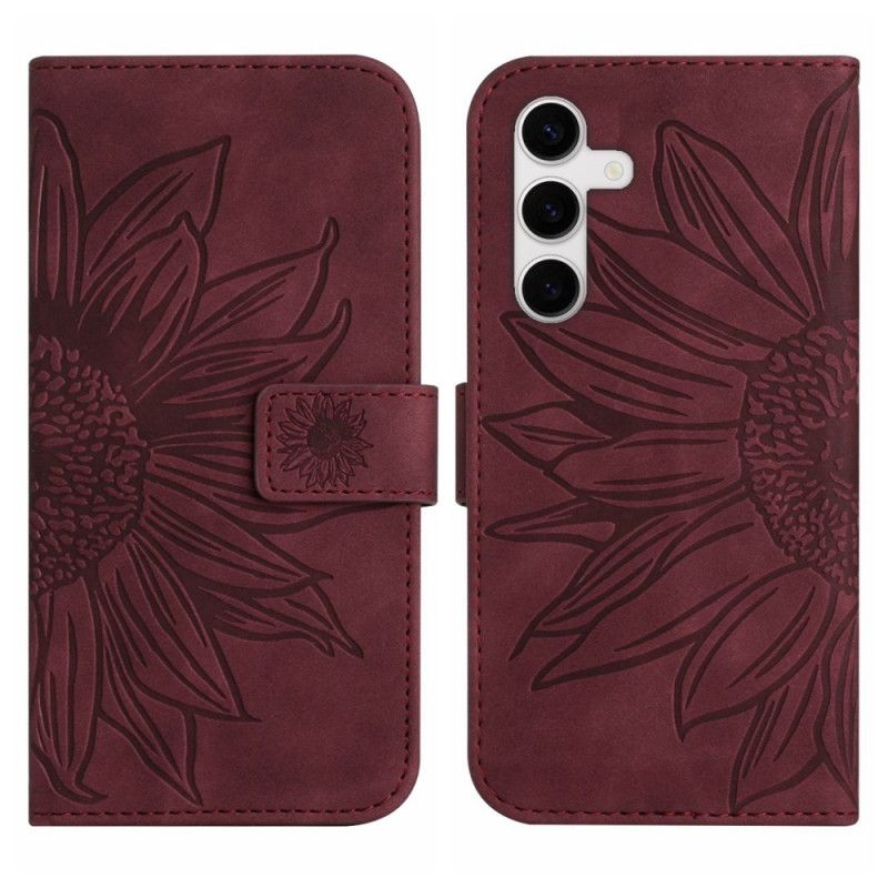 Leren Hoesje Samsung Galaxy S25 Fe Schouderband Met Zonnebloemprint Bescherming Hoesje