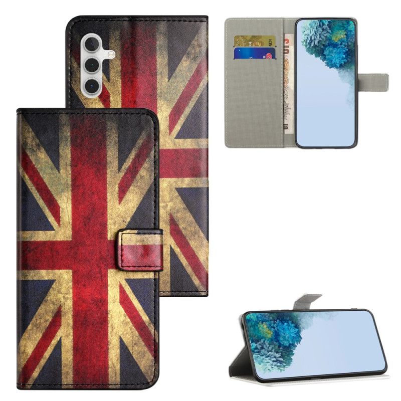 Leren Hoesje Samsung Galaxy S25 Fe Vintage Britse Vlag Bescherming Hoesje