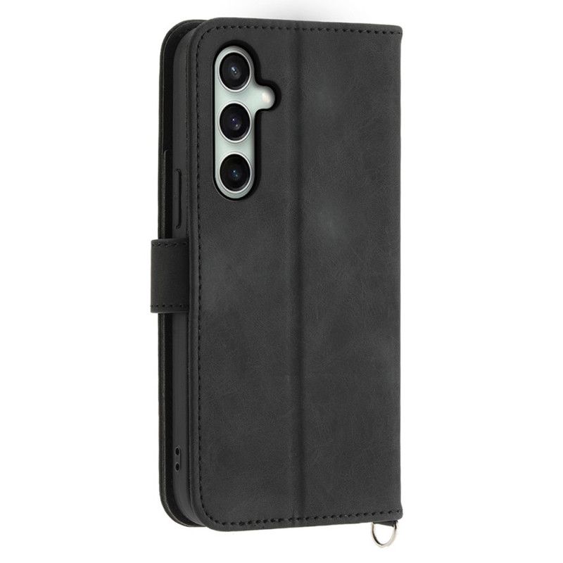 Leren Hoesje Voor Samsung Galaxy S25 Fe Kantprint Met Bandje En Schouderband