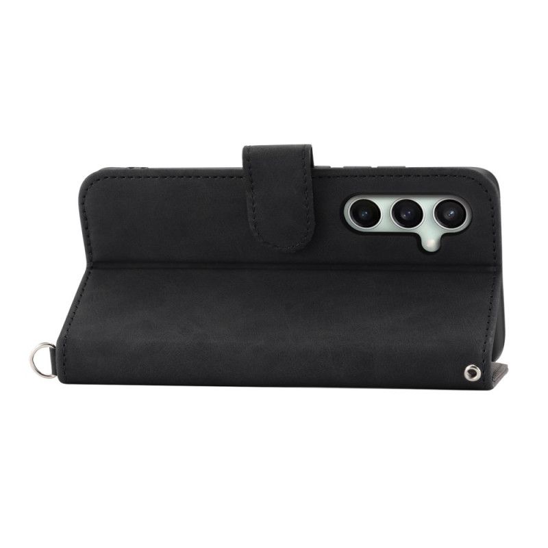 Leren Hoesje Voor Samsung Galaxy S25 Fe Kantprint Met Bandje En Schouderband