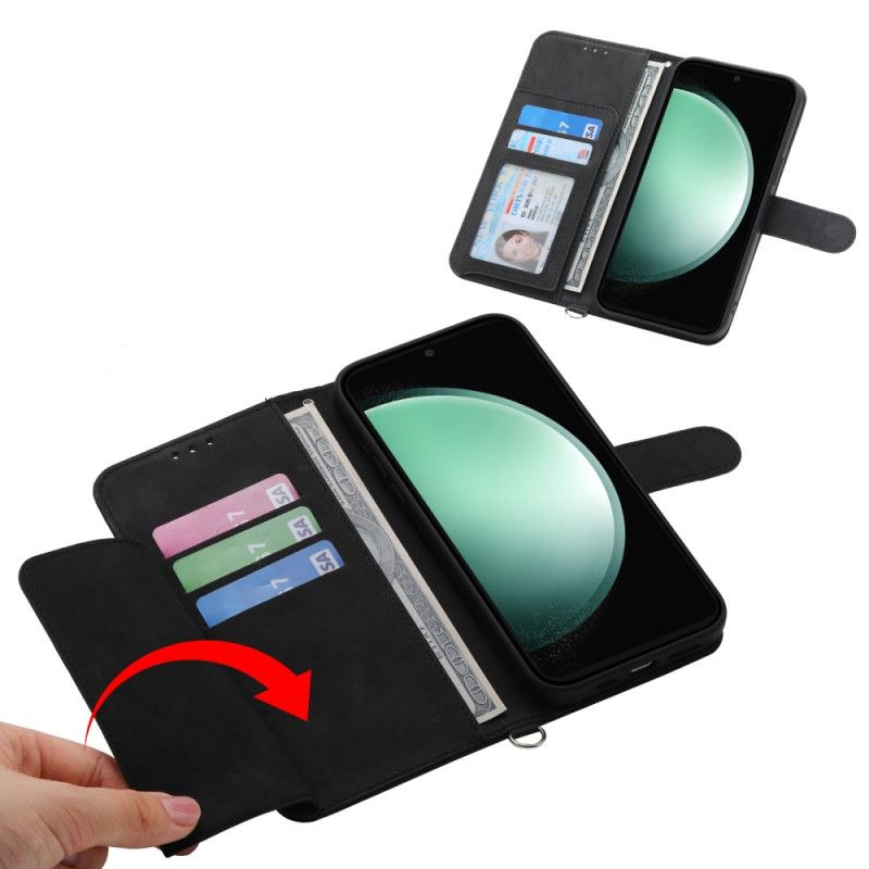 Leren Hoesje Voor Samsung Galaxy S25 Fe Kantprint Met Bandje En Schouderband