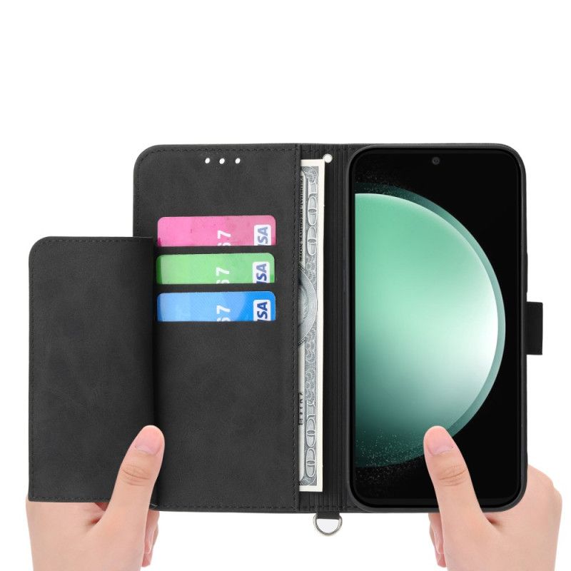 Leren Hoesje Voor Samsung Galaxy S25 Fe Kantprint Met Bandje En Schouderband