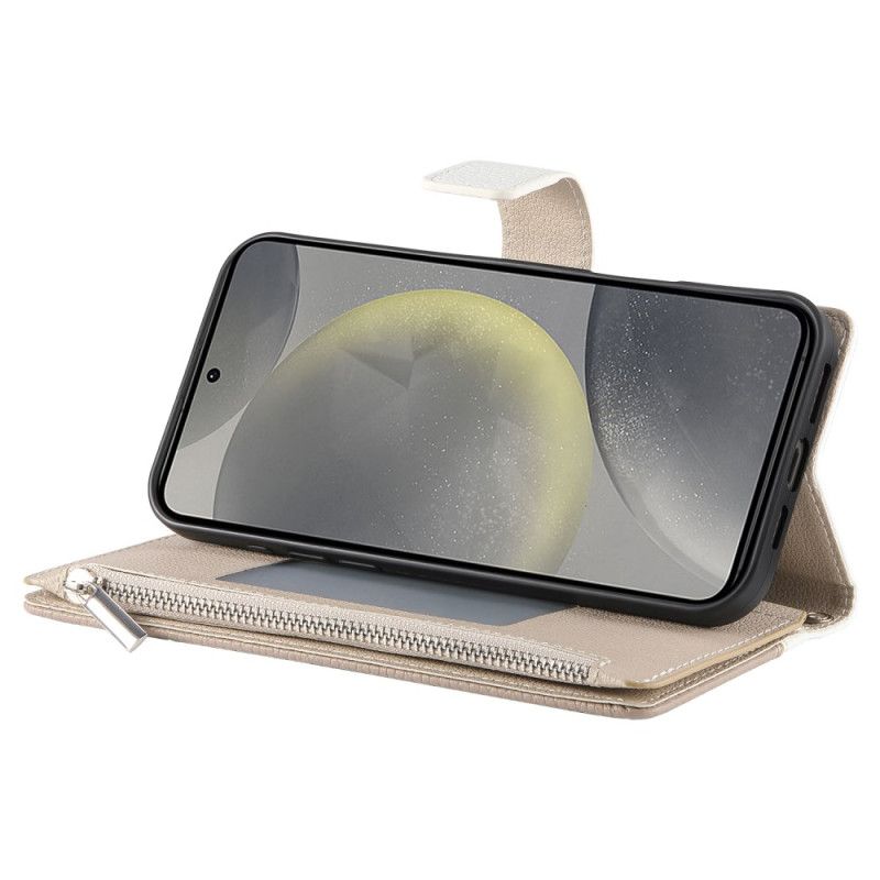 Leren Hoesje Voor Samsung Galaxy S25 Fe Leren Portemonnee Met Ritssluiting En Riempjes