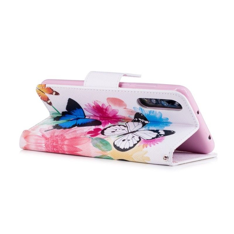 Flip Case Leren Huawei P20 Pro Rose Geschilderde Vlinders En Bloemen