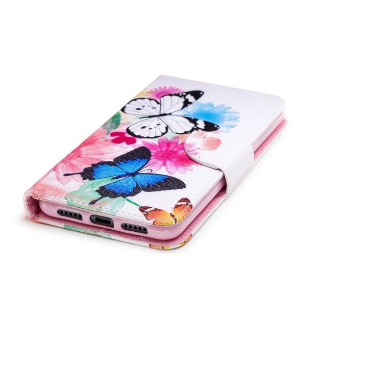 Flip Case Leren Huawei P20 Pro Rose Geschilderde Vlinders En Bloemen