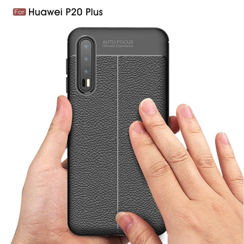 Hoesje voor Huawei P20 Pro Rood Zwart Dubbellijns Lychee Leereffect