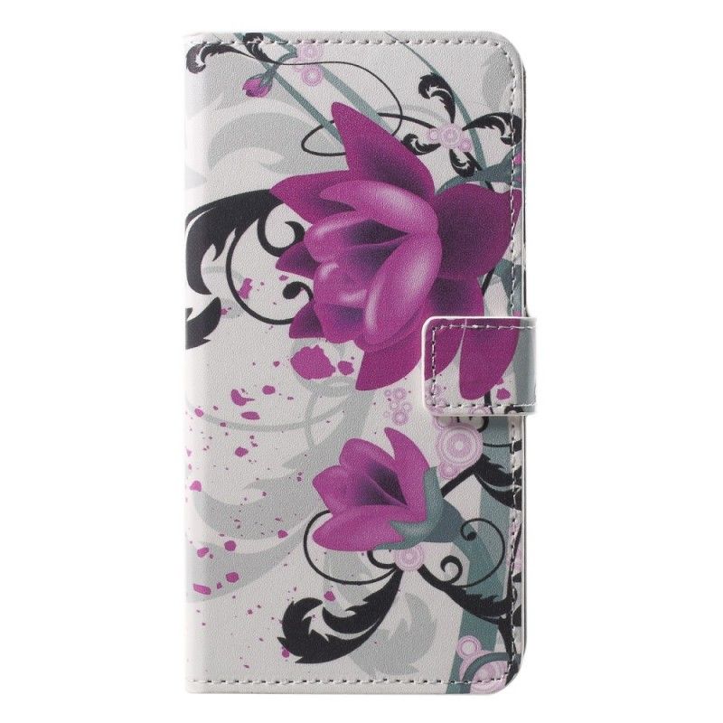 Leren Hoesje Huawei P20 Pro Roze Magenta Tropische Bloemen