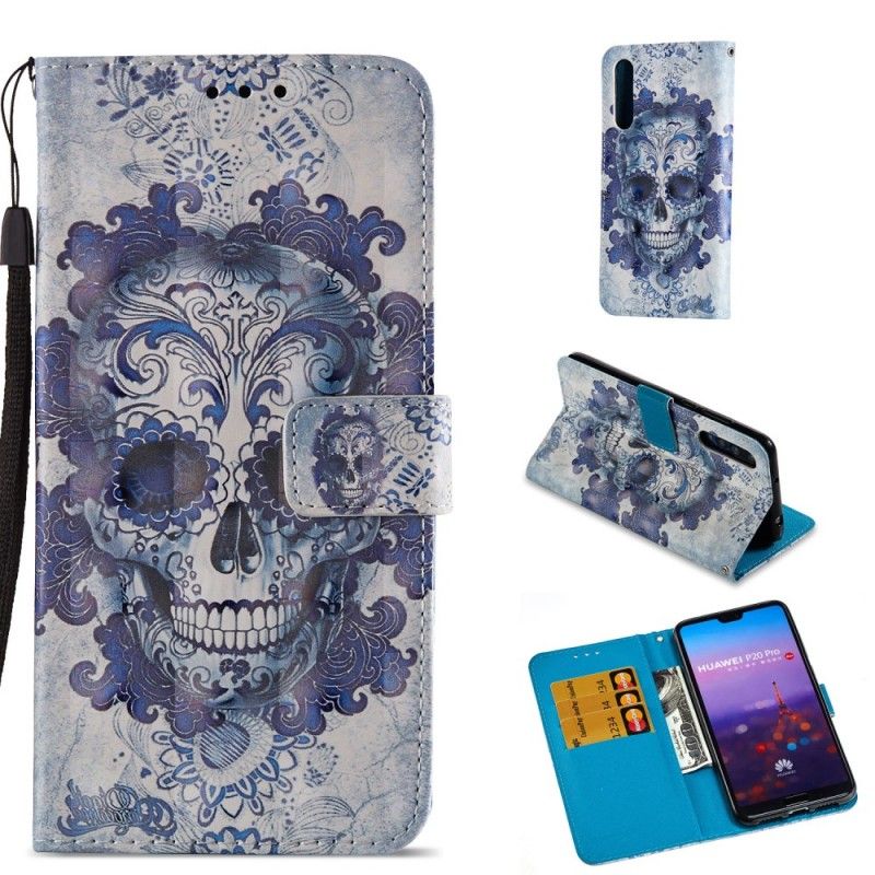 Leren Hoesje Huawei P20 Pro Telefoonhoesje 3D Blauwe Schedel