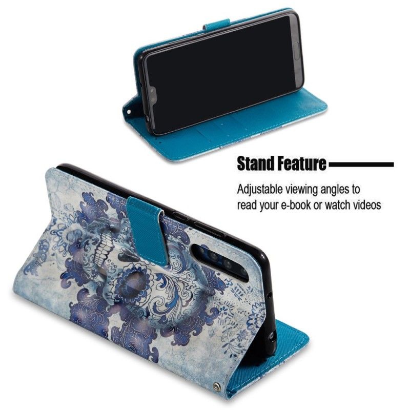 Leren Hoesje Huawei P20 Pro Telefoonhoesje 3D Blauwe Schedel