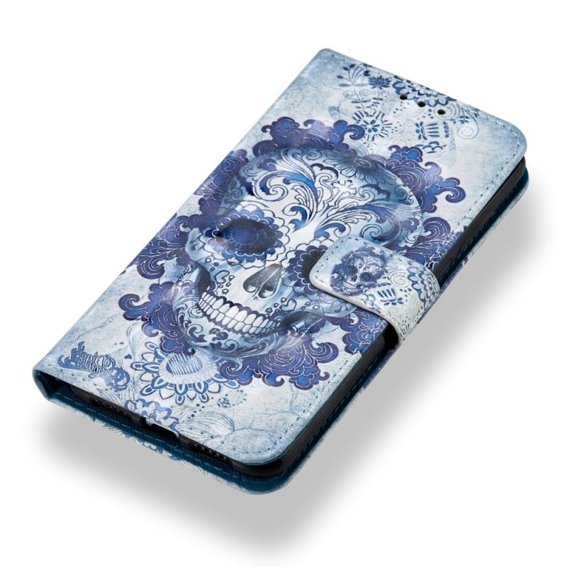 Leren Hoesje Huawei P20 Pro Telefoonhoesje 3D Blauwe Schedel