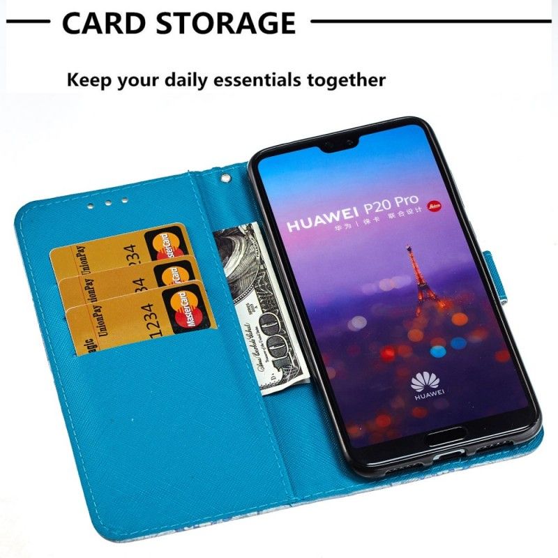 Leren Hoesje Huawei P20 Pro Telefoonhoesje 3D Blauwe Schedel