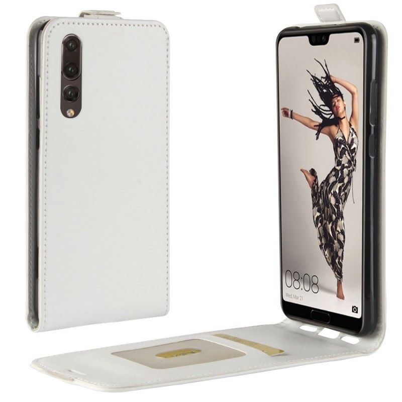 Leren Hoesje Huawei P20 Pro Wit Zwart Opvouwbaar