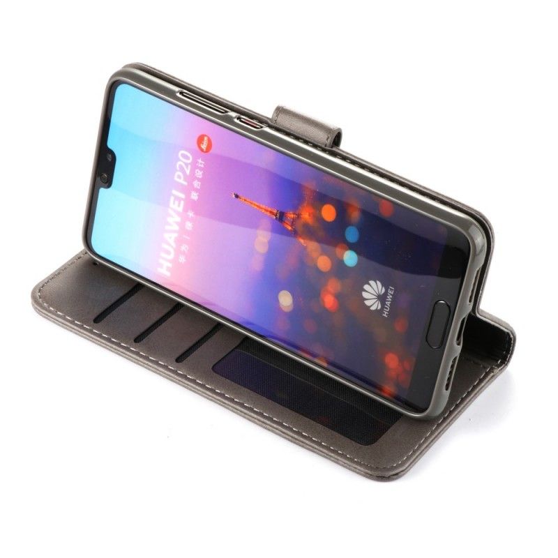 Leren Hoesje voor Huawei P20 Pro Grijs Zwart Lc.Imeeke Leereffect