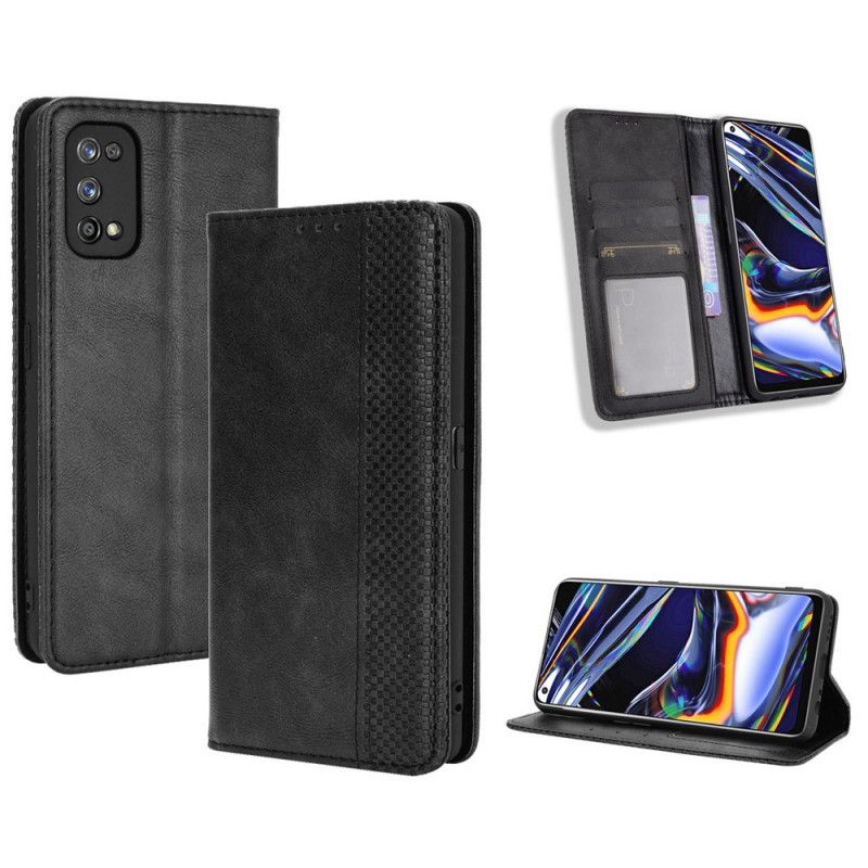 Folio-hoesje Realme 7 Pro Rood Zwart Gestileerd Vintage Leereffect