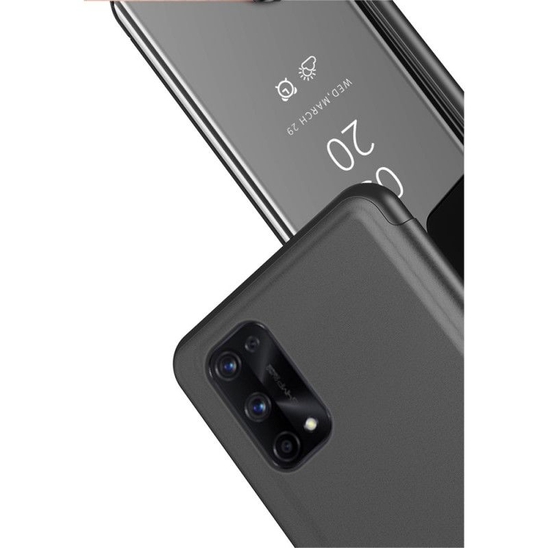 Zichtafdekking Realme 7 Pro Donkerblauw Zwart Spiegel En Kunstleer