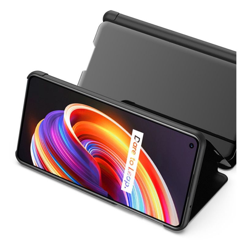 Zichtafdekking Realme 7 Pro Donkerblauw Zwart Spiegel En Kunstleer