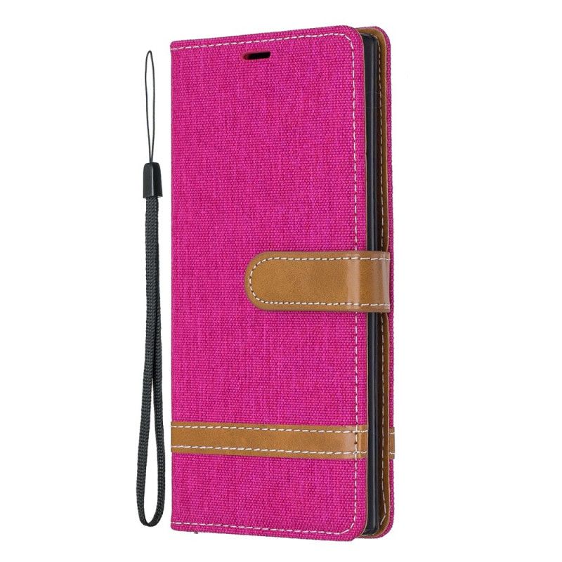 Cover Folio-hoesje Samsung Galaxy Note 10 Grijs Zwart Telefoonhoesje Stof En Leereffect Met String