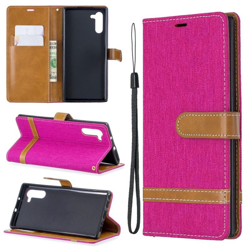 Cover Folio-hoesje Samsung Galaxy Note 10 Grijs Zwart Telefoonhoesje Stof En Leereffect Met String