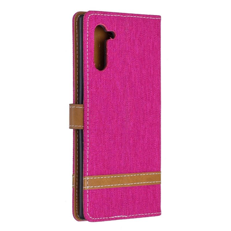 Cover Folio-hoesje Samsung Galaxy Note 10 Grijs Zwart Telefoonhoesje Stof En Leereffect Met String