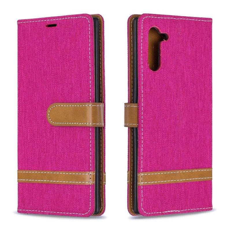 Cover Folio-hoesje Samsung Galaxy Note 10 Grijs Zwart Telefoonhoesje Stof En Leereffect Met String