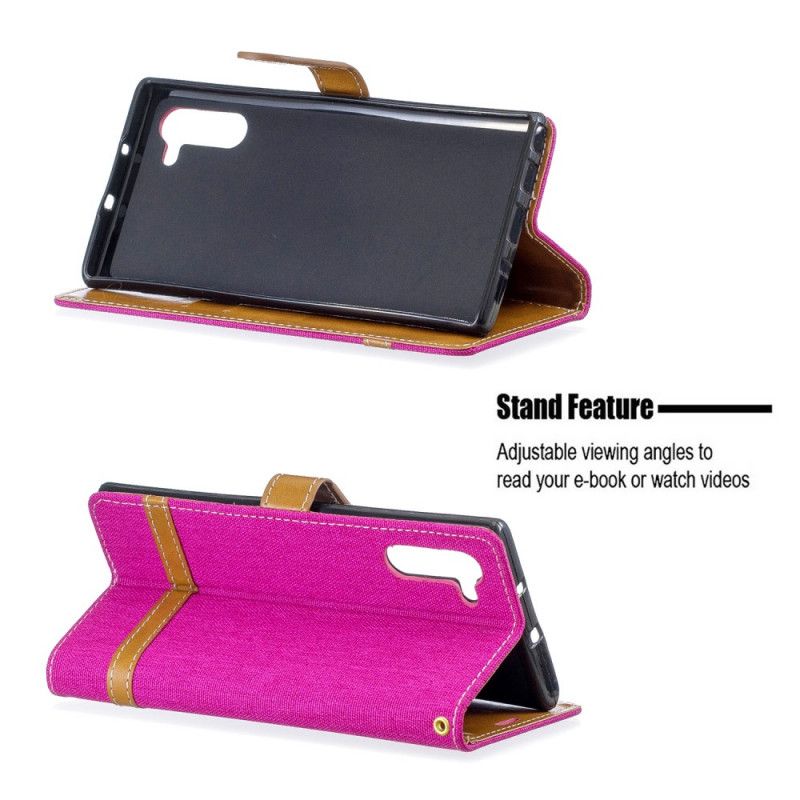 Cover Folio-hoesje Samsung Galaxy Note 10 Grijs Zwart Telefoonhoesje Stof En Leereffect Met String