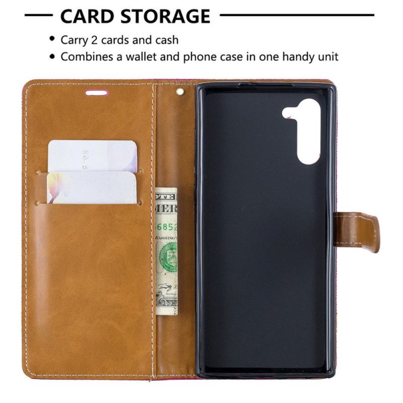 Cover Folio-hoesje Samsung Galaxy Note 10 Grijs Zwart Telefoonhoesje Stof En Leereffect Met String