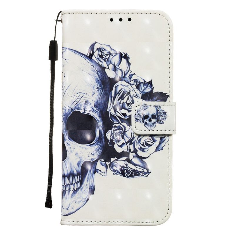 Flip Case Leren Samsung Galaxy Note 10 Gebloemde Schedel