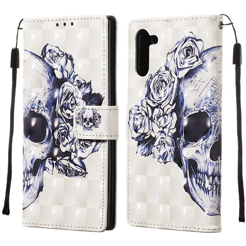 Flip Case Leren Samsung Galaxy Note 10 Gebloemde Schedel