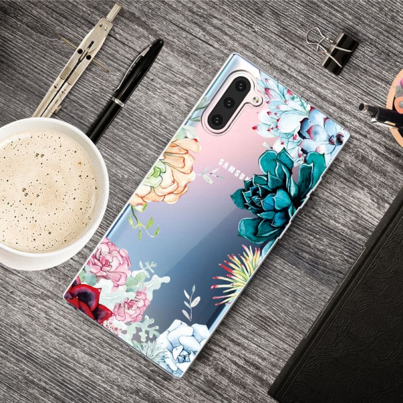 Hoesje Samsung Galaxy Note 10 Transparante Aquarelbloemen