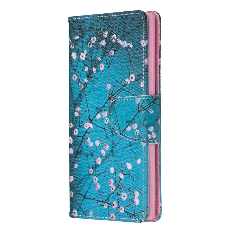 Leren Hoesje Samsung Galaxy Note 10 Azuurblauwe Bloeiende Boom