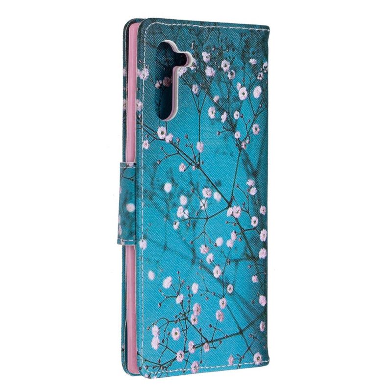 Leren Hoesje Samsung Galaxy Note 10 Azuurblauwe Bloeiende Boom