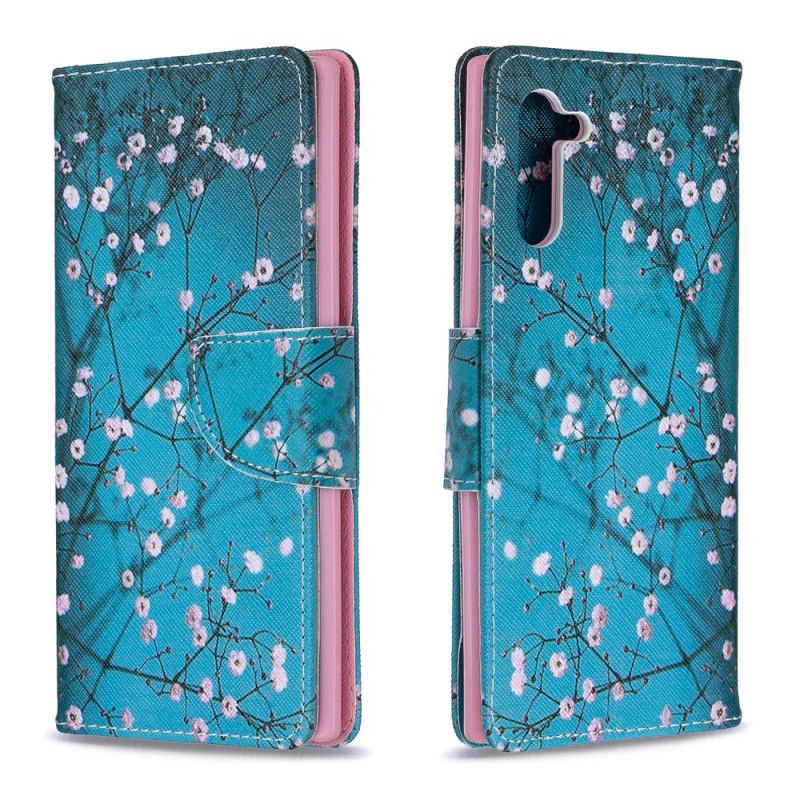 Leren Hoesje Samsung Galaxy Note 10 Azuurblauwe Bloeiende Boom